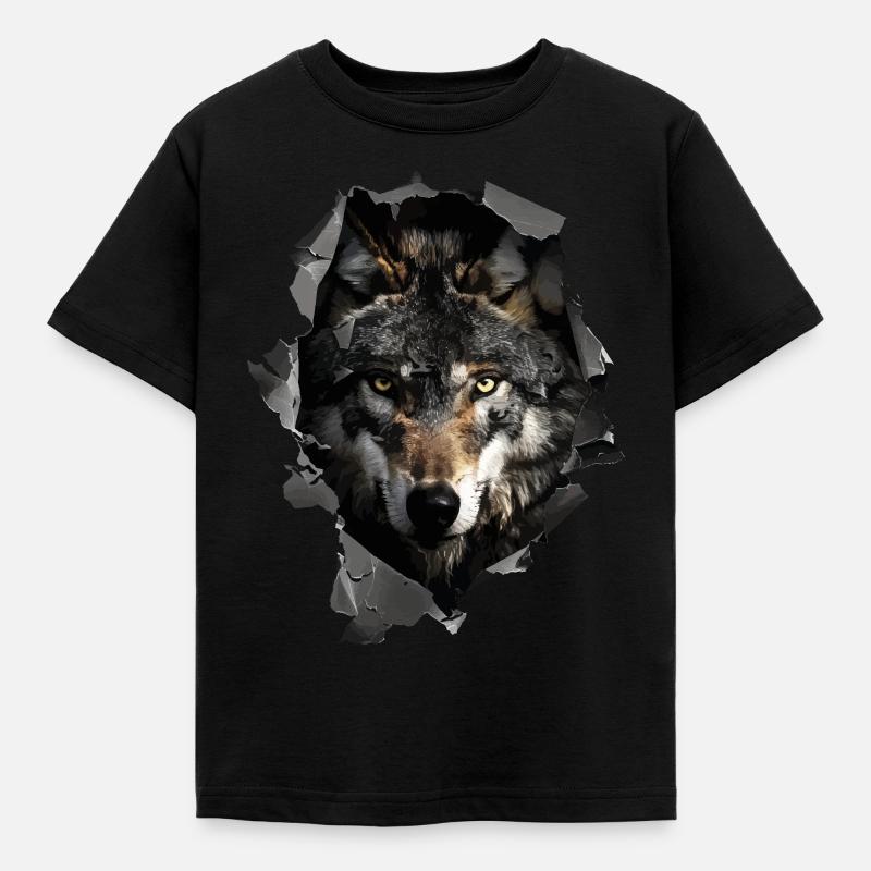 Wolf - Kinder T-Shirt - Schwarz