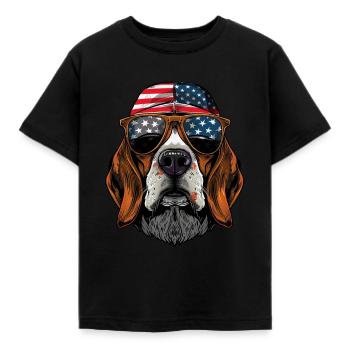 Chien Beagle avec lunettes de soleil américaines - T-shirt Enfant - noir - Devant - AI Model Kid Female (0cm)