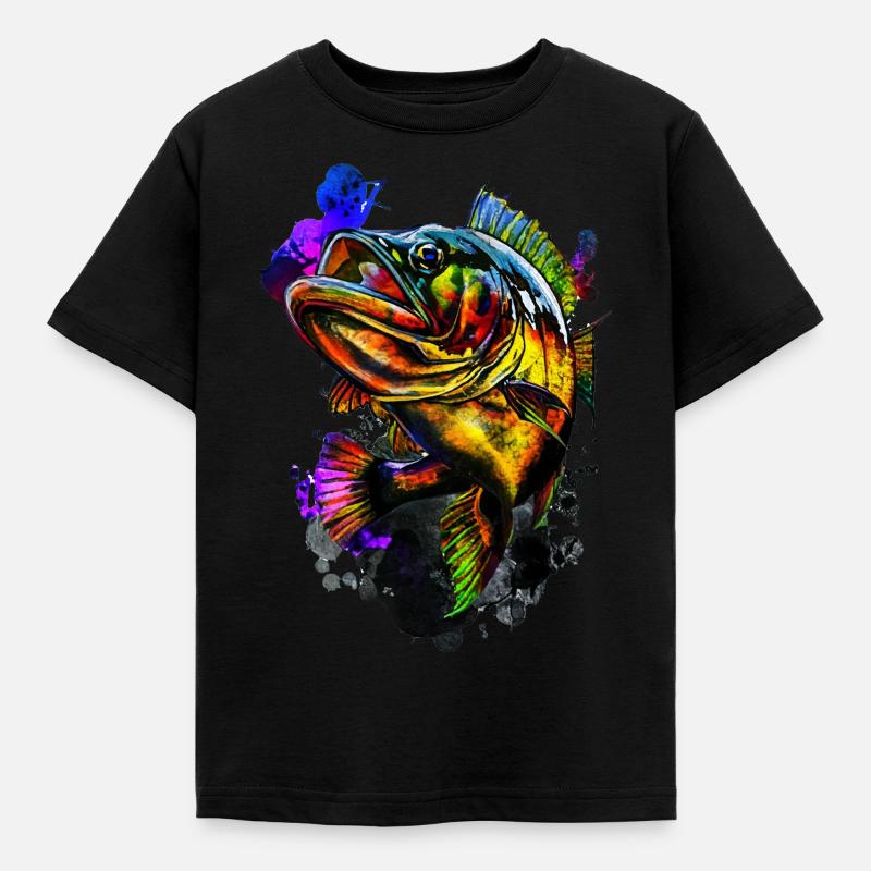 Barsch-Fisch - Kinder T-Shirt - Schwarz