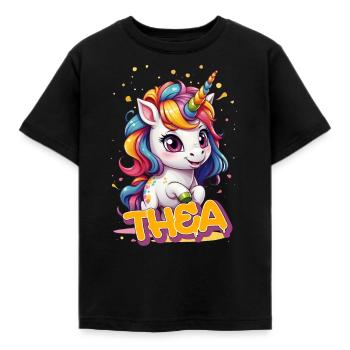 THEA - Schöner Mädchen Name mit süßem Einhorn - Kinder T-Shirt - Schwarz - Vorne - AI Model Kid Female (0cm)