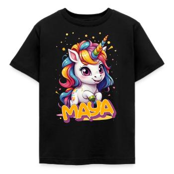 MAYA - Schöner Mädchen Name mit süßem Einhorn - Kinder T-Shirt - Schwarz - Vorne - AI Model Kid Female (0cm)