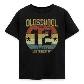 January 2012 - Birthday in January Oldschool - Kids' T-Shirt - black - Front - AI Model Kid Female (0cm)