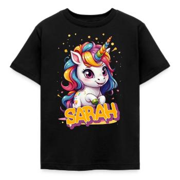 SARAH - Beau nom de fille avec une licorne mignonne - T-shirt Enfant - noir - Devant - AI Model Kid Female (0cm)