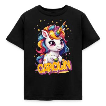 CAROLIN - Schöner Mädchen Name mit süßem Einhorn - Kinder T-Shirt - Schwarz - Vorne - AI Model Kid Female (0cm)