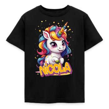 NICOLA - Schöner Mädchen Name mit süßem Einhorn - Kinder T-Shirt - Schwarz - Vorne - AI Model Kid Female (0cm)