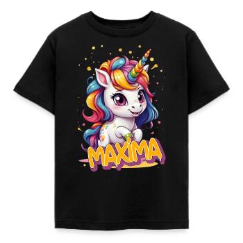 MAXIMA - Beautiful girl name with cute unicorn - Kids' T-Shirt - black - Front - AI Model Kid Female (0cm)