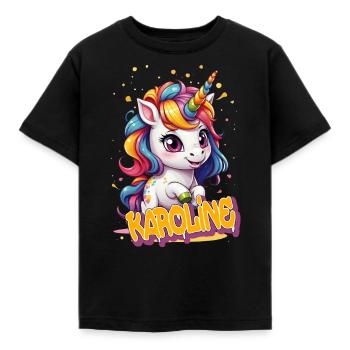 KAROLINE - Beau prénom de fille avec une jolie licorne - T-shirt Enfant - noir - Devant - AI Model Kid Female (0cm)
