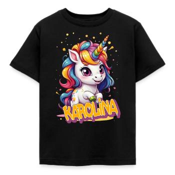 KAROLINA - Beau prénom de fille avec une jolie licorne - T-shirt Enfant - noir - Devant - AI Model Kid Female (0cm)