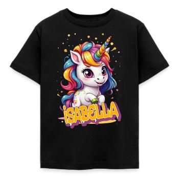 ISABELLA - Beautiful Girl Name with Cute Unicorn - Kids' T-Shirt - black - Front - AI Model Kid Female (0cm)