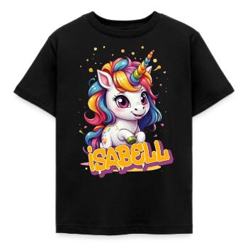 ISABELL - Beautiful girl name with cute unicorn - Kids' T-Shirt - black - Front - AI Model Kid Female (0cm)