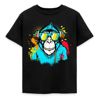 DJ Monkey Musique Party Fun Lunettes De Soleil Fun Dancing C - T-shirt Enfant - noir - Devant - AI Model Kid Female (0cm)