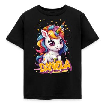 DANIELA - Beau nom de fille avec une jolie licorne - T-shirt Enfant - noir - Devant - AI Model Kid Female (0cm)