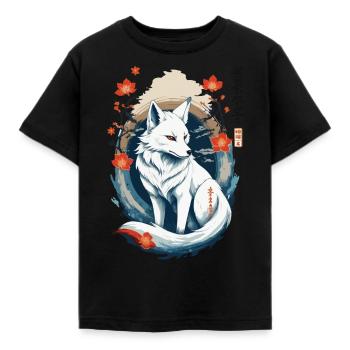 Ukiyo-E Kunst Stil Japanische Kitsune Fuchs - Kinder T-Shirt - Schwarz - Vorne - AI Model Kid Female (0cm)