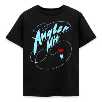Angler mit Herz und Fisch - Kinder T-Shirt - Schwarz - Vorne - AI Model Kid Female (0cm)