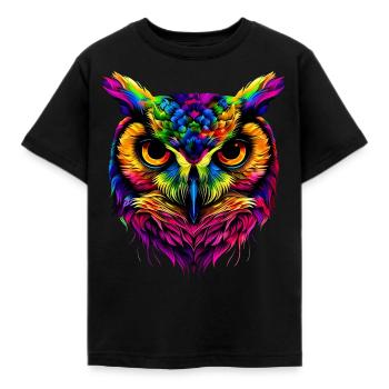 Owl Colorful Rainbow Colors Pop Art Owl Eagle Owl Owls - Kids' T-Shirt - black - Front - AI Model Kid Female (0cm)