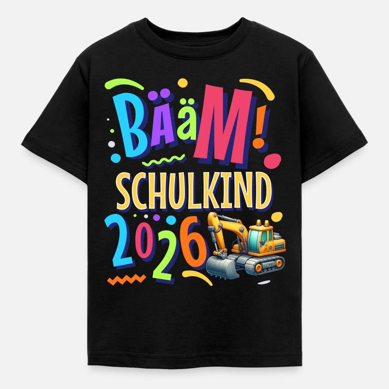 Einschulung Bagger Schulanfänger 2026 - Kinder T-Shirt - Schwarz
