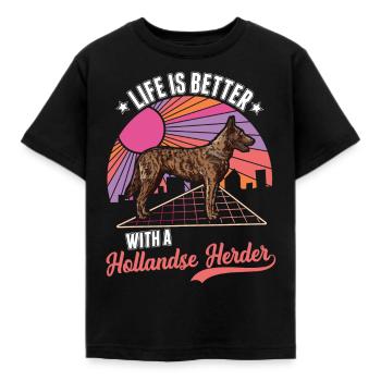Das Leben ist ist mit einem Hollandse Herder - Kinder T-Shirt - Schwarz - Vorne - AI Model Kid Female (0cm)