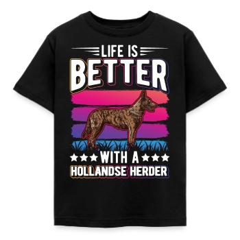 Das Leben ist ist mit einem Hollandse Herder - Kinder T-Shirt - Schwarz - Vorne - AI Model Kid Female (0cm)