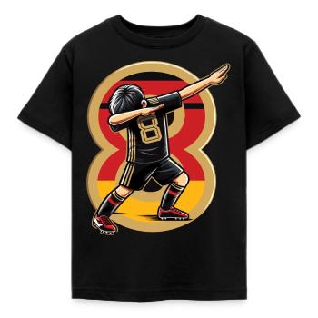 8 Jahre Junge Fussball Schwarz Rot Gold - Kinder T-Shirt - Schwarz - Vorne - AI Model Kid Female (0cm)