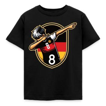 8 Jahre Junge Fussball Schwarz Rot Gold - Kinder T-Shirt - Schwarz - Vorne - AI Model Kid Female (0cm)