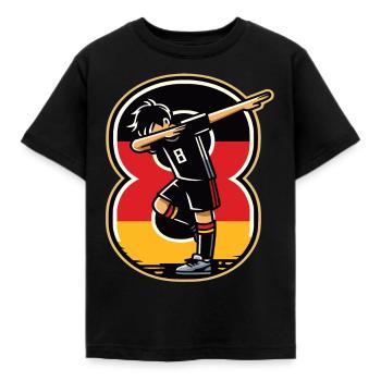 8 Jahre Junge Fussball Schwarz Rot Gold - Kinder T-Shirt - Schwarz - Vorne - AI Model Kid Female (0cm)