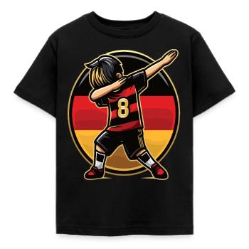 8 Jahre Junge Fussball Schwarz Rot Gold - Kinder T-Shirt - Schwarz - Vorne - AI Model Kid Female (0cm)