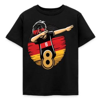 8 Jahre Junge Fussball Schwarz Rot Gold - Kinder T-Shirt - Schwarz - Vorne - AI Model Kid Female (0cm)