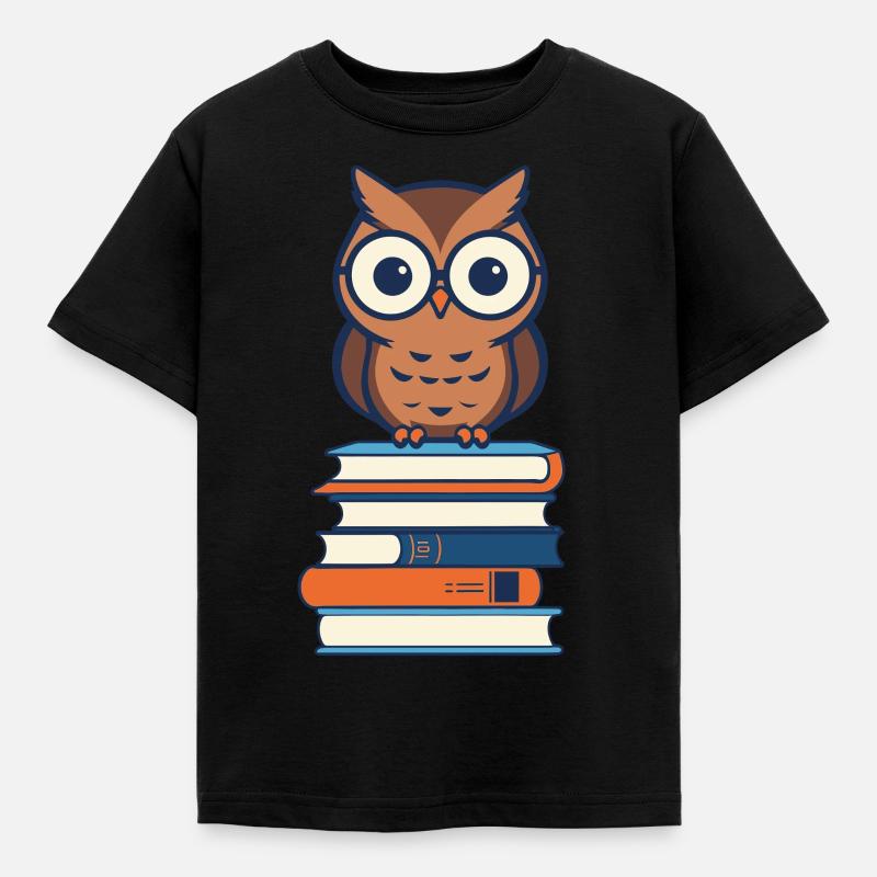 Bücher Eule Eulen Liebhaber Süße Buch Illustration - Kinder T-Shirt - Schwarz
