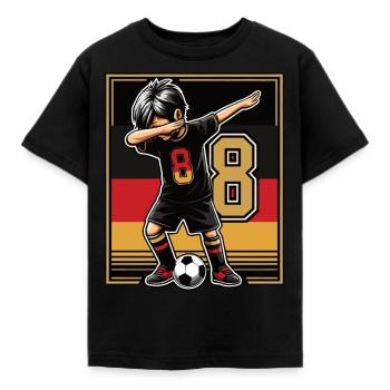 8 Jahre Junge Fussball Schwarz Rot Gold - Kinder T-Shirt - Schwarz - Vorne - AI Model Kid Female (0cm)