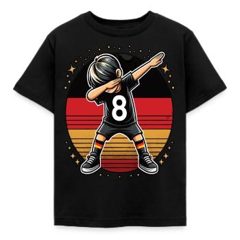 8 Jahre Junge Fussball Schwarz Rot Gold - Kinder T-Shirt - Schwarz - Vorne - AI Model Kid Female (0cm)