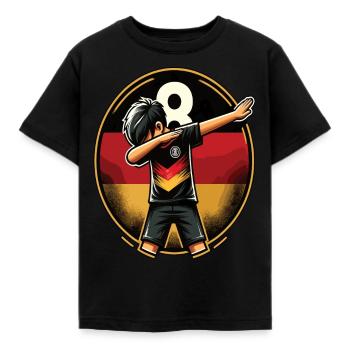 8 Jahre Junge Fussball Schwarz Rot Gold - Kinder T-Shirt - Schwarz - Vorne - AI Model Kid Female (0cm)