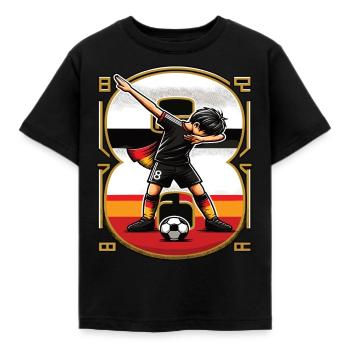 8 Jahre Junge Fussball Schwarz Rot Gold - Kinder T-Shirt - Schwarz - Vorne - AI Model Kid Female (0cm)