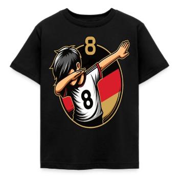 8 Jahre Junge Fussball Schwarz Rot Gold - Kinder T-Shirt - Schwarz - Vorne - AI Model Kid Female (0cm)