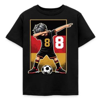 8 Jahre Junge Fussball Schwarz Rot Gold - Kinder T-Shirt - Schwarz - Vorne - AI Model Kid Female (0cm)