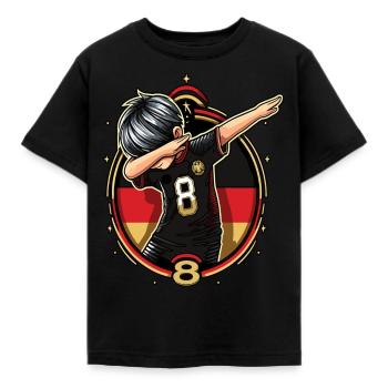 8 Jahre Junge Fussball Schwarz Rot Gold - Kinder T-Shirt - Schwarz - Vorne - AI Model Kid Female (0cm)