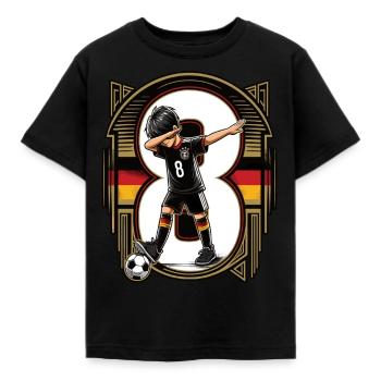 8 Jahre Junge Fussball Schwarz Rot Gold - Kinder T-Shirt - Schwarz - Vorne - AI Model Kid Female (0cm)