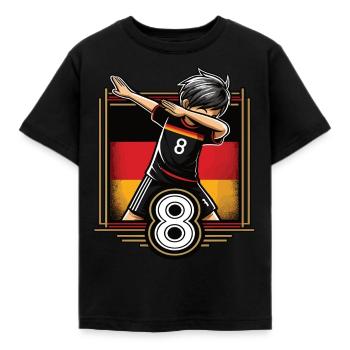 8 Jahre Junge Fussball Schwarz Rot Gold - Kinder T-Shirt - Schwarz - Vorne - AI Model Kid Female (0cm)