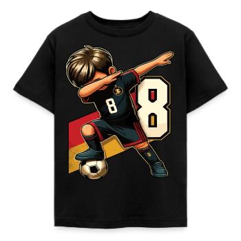 8 Jahre Junge Fussball Schwarz Rot Gold - Kinder T-Shirt - Schwarz - Vorne - AI Model Kid Female (0cm)