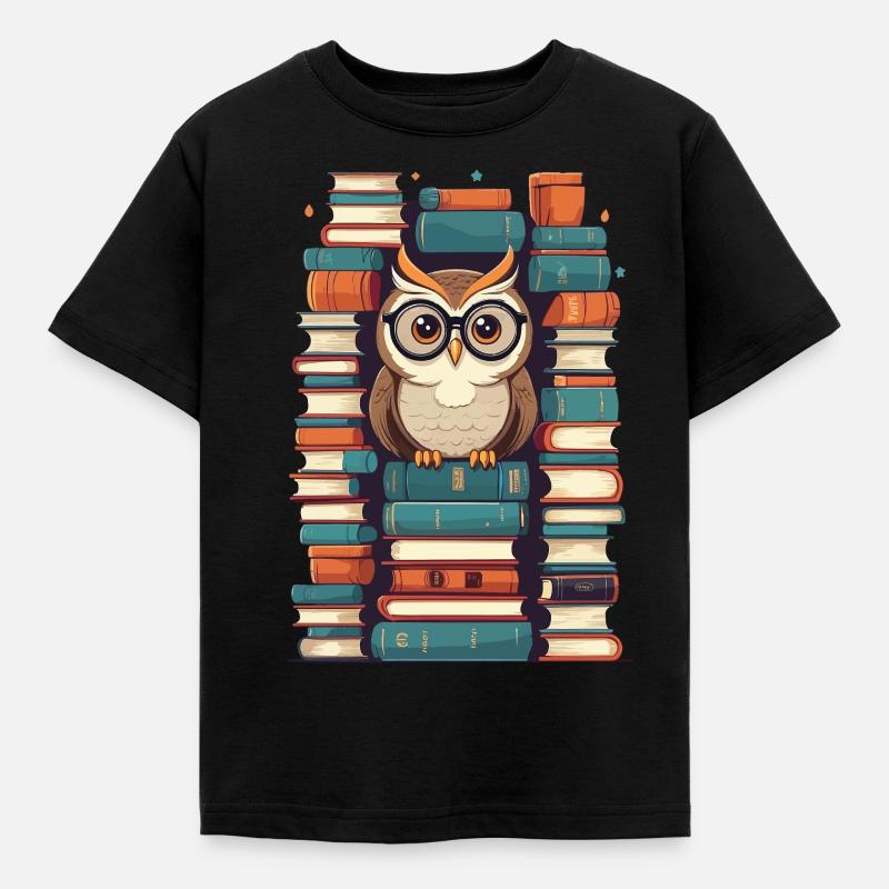 Bücher Eule Süße Buch Illustration Lesender Kauz - Kinder T-Shirt - Schwarz