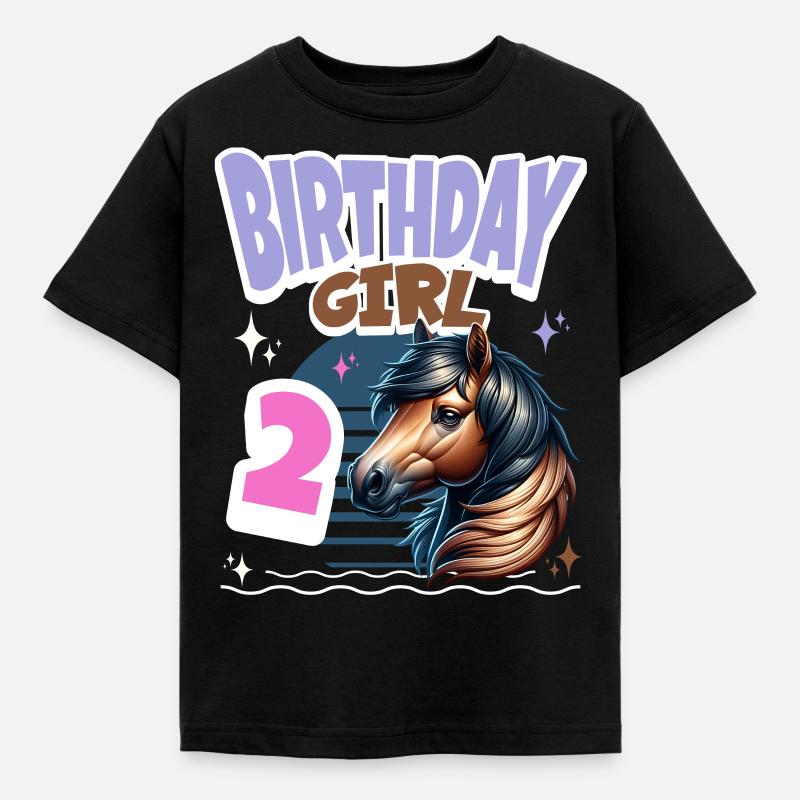 Pferd 2. Geburtstag Mädchen Kinder - Kinder T-Shirt - Schwarz