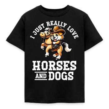 Ich Liebe Pferde Und Hunde - Kinder T-Shirt - Schwarz - Vorne - AI Model Kid Female (0cm)