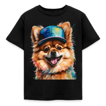 Pomeranian Pomeranian Snapback Cap Dog Print - Kids' T-Shirt - black - Front - AI Model Kid Female (0cm)