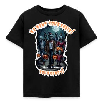Lustige Halloween Zombies Süßes oder Saures Unisex - Kinder T-Shirt - Schwarz - Vorne - AI Model Kid Female (0cm)