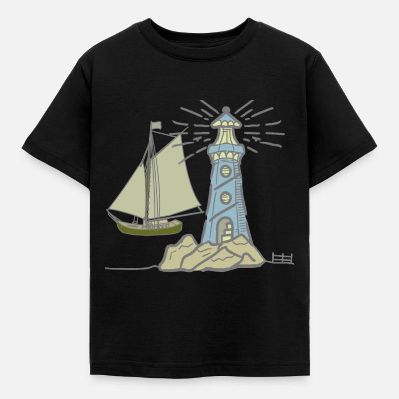 Leuchtturm maritim Segelschiff Schiff Schiffe Meer - Kinder T-Shirt - Schwarz