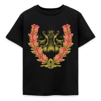 Bois de cerf Cerf rouge Roses Cerf Cerf Chevreuil Chevreuil - T-shirt Enfant - noir - Devant - AI Model Kid Female (0cm)