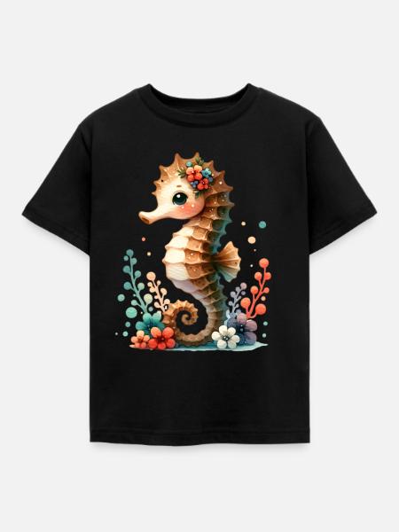 Seepferd Seepferdchen - Kinder T-Shirt - Schwarz