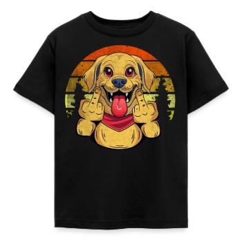 Lustiger Hund zeigt den Mittelfinger - Kinder T-Shirt - Schwarz - Vorne - AI Model Kid Female (0cm)