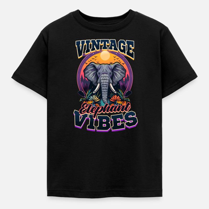 Elefant Vintage Elefant Vibes - Kinder T-Shirt - Schwarz