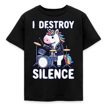 Schlagzeuger, Schlagzeug, Drummer, Musik & Einhorn - Kinder T-Shirt - Schwarz - Vorne - AI Model Kid Female (0cm)
