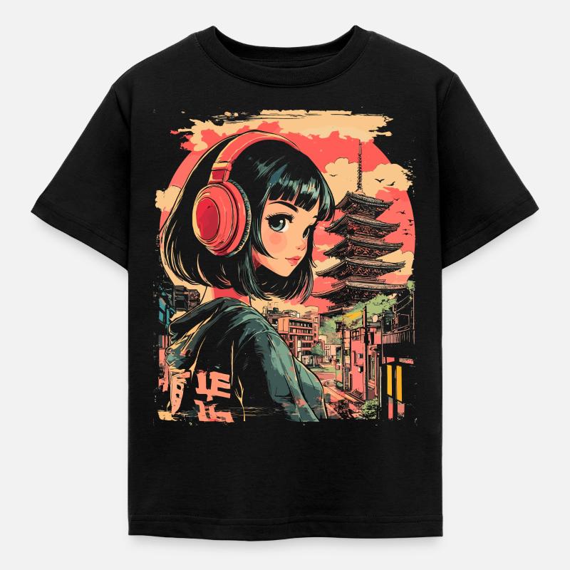 Anime Mädchen Japan - Kinder T-Shirt - Schwarz